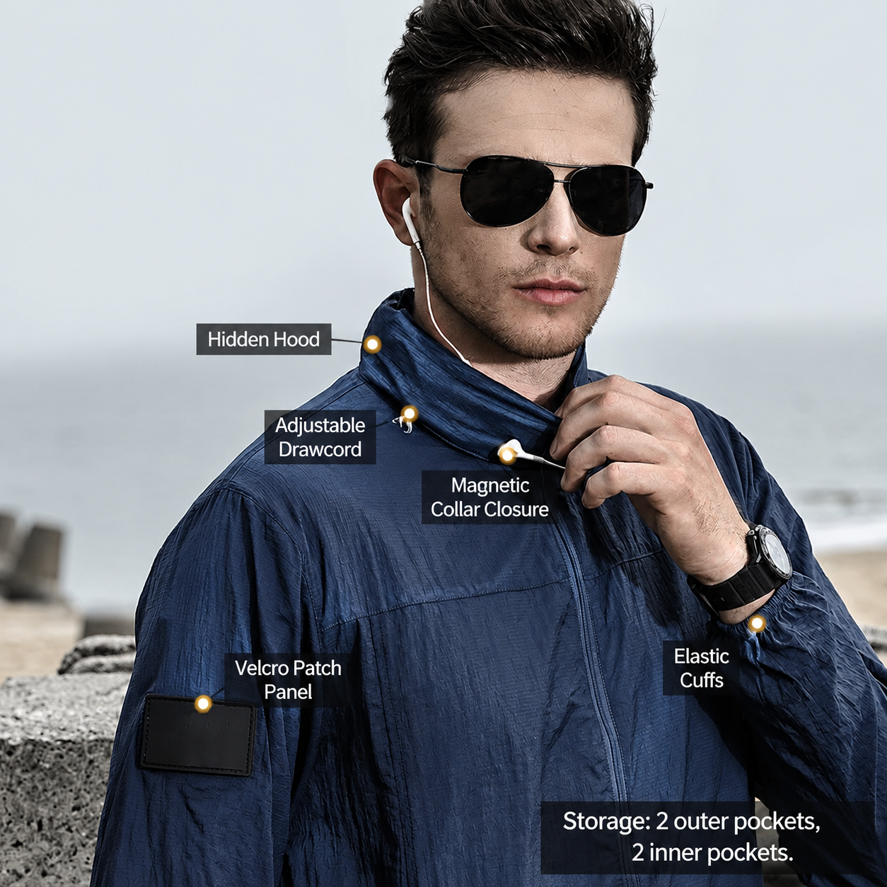 Men’s Quick-Dry UPF 50+ Summer Outdoor Hooded Shell Jacket