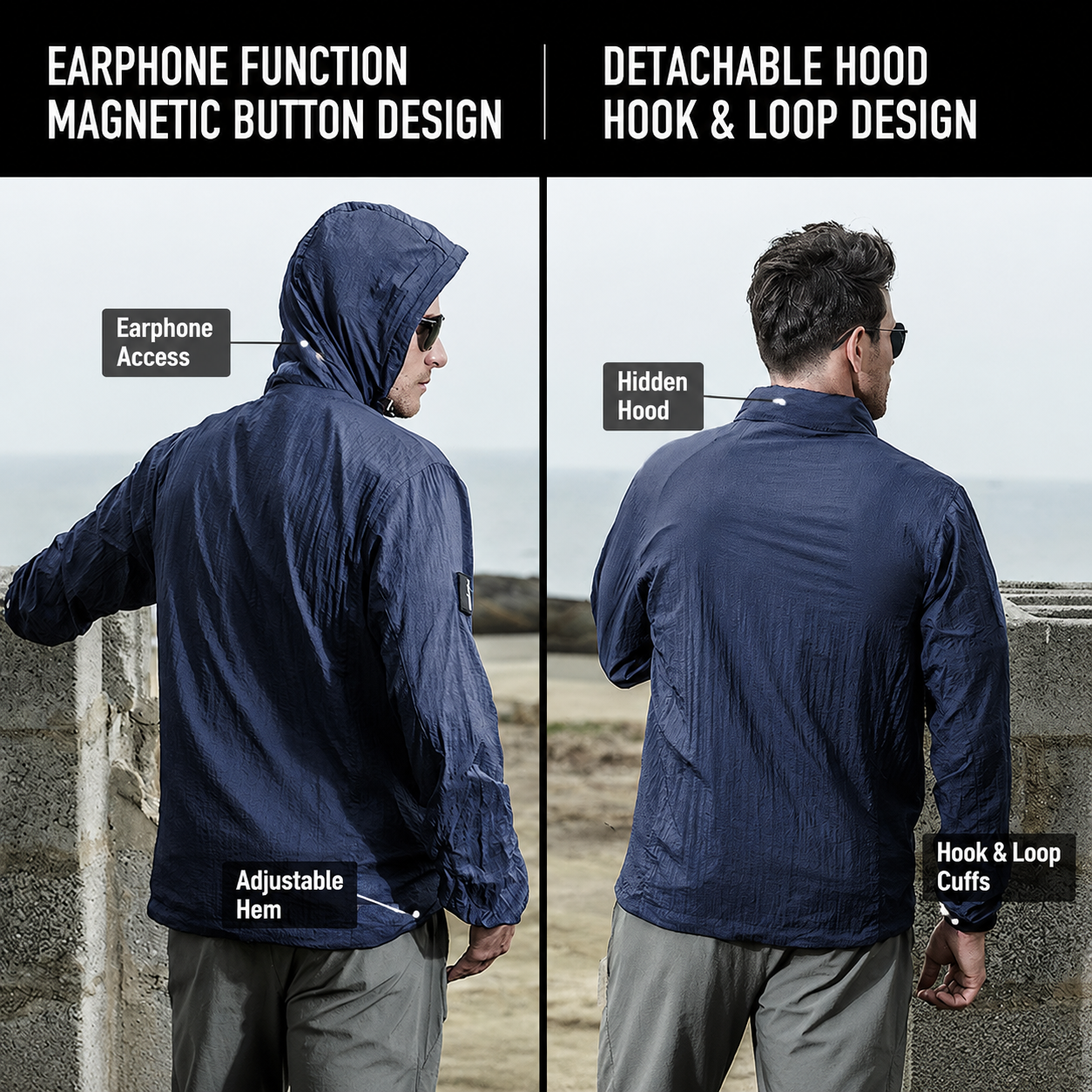Men’s Quick-Dry UPF 50+ Summer Outdoor Hooded Shell Jacket