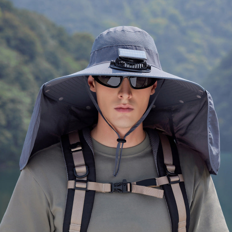 Solar-Powered Single Fan Sun Hat – Detachable & Wide Brim Outdoor UV Protection Fishing Cap
