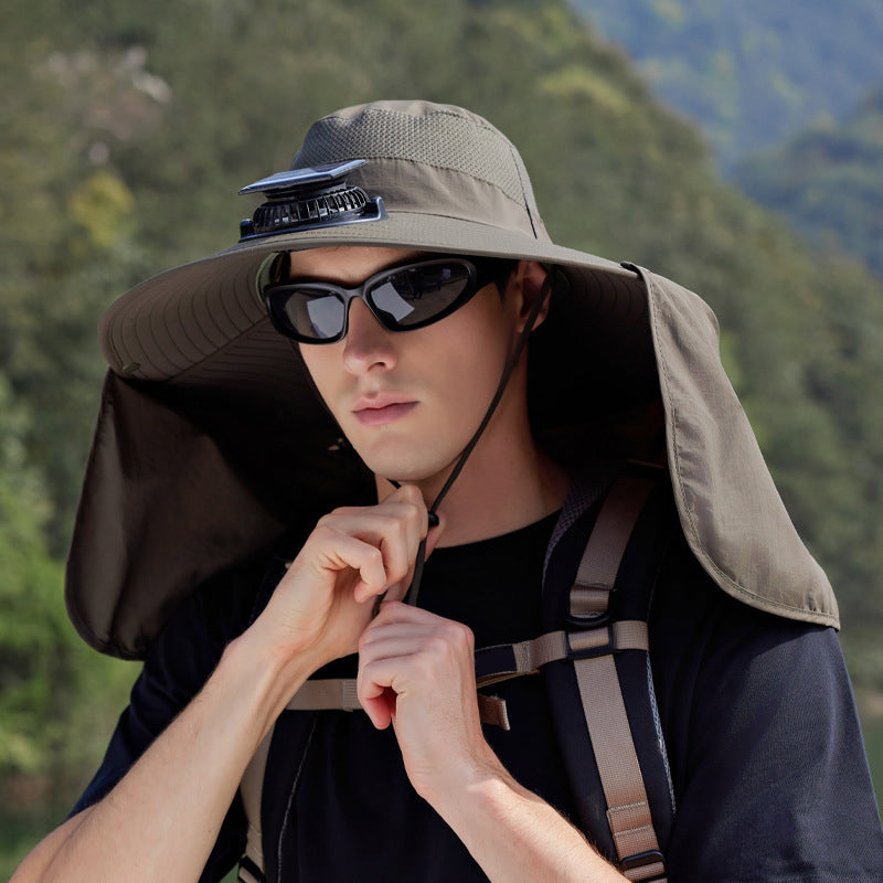 Solar-Powered Single Fan Sun Hat – Detachable & Wide Brim Outdoor UV Protection Fishing Cap