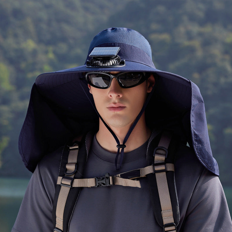 Solar-Powered Single Fan Sun Hat – Detachable & Wide Brim Outdoor UV Protection Fishing Cap