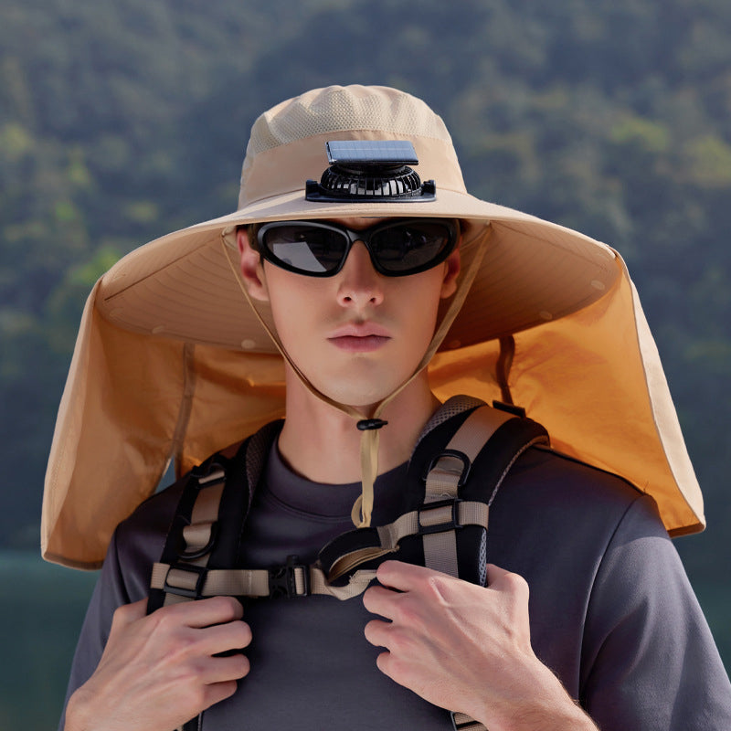 Solar-Powered Single Fan Sun Hat – Detachable & Wide Brim Outdoor UV Protection Fishing Cap