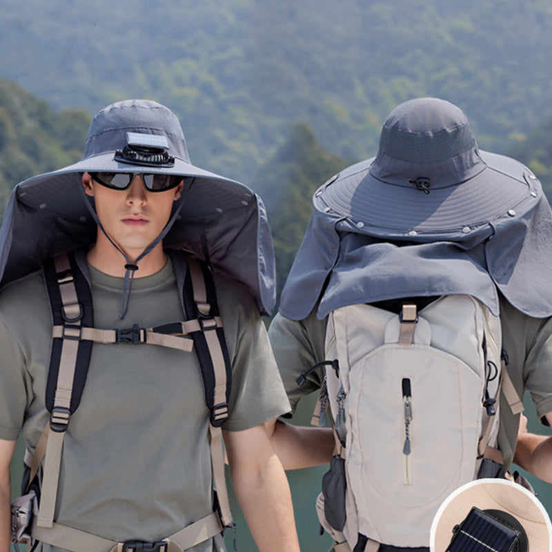 Solar-Powered Single Fan Sun Hat – Detachable & Wide Brim Outdoor UV Protection Fishing Cap