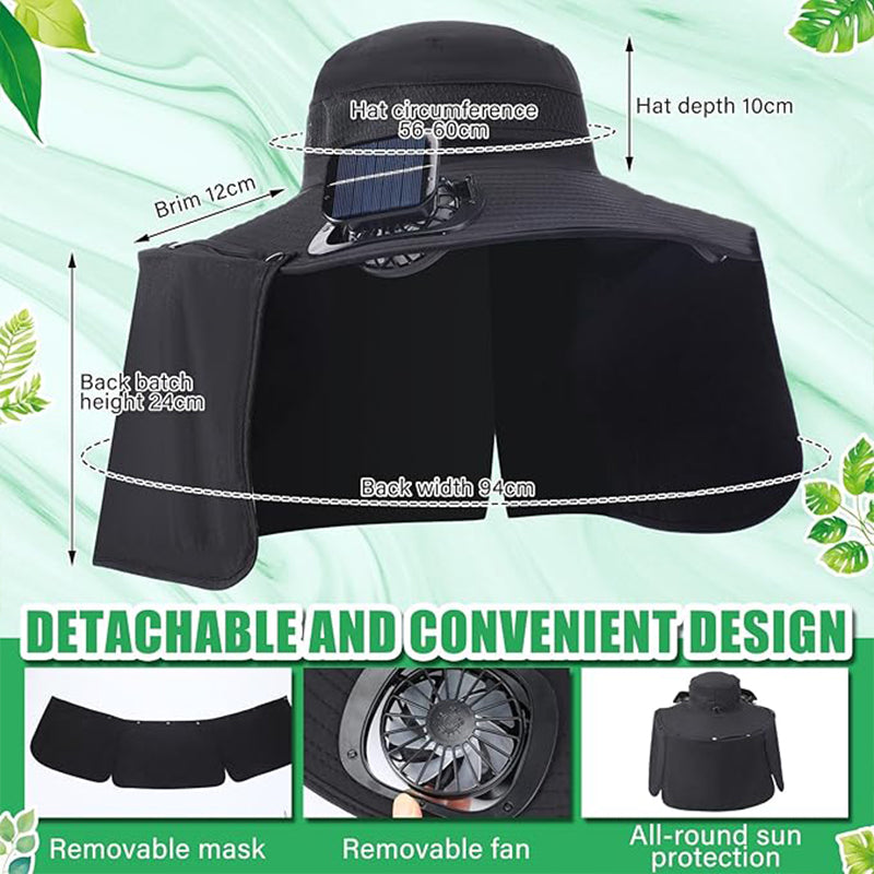 Solar-Powered Single Fan Sun Hat – Detachable & Wide Brim Outdoor UV Protection Fishing Cap