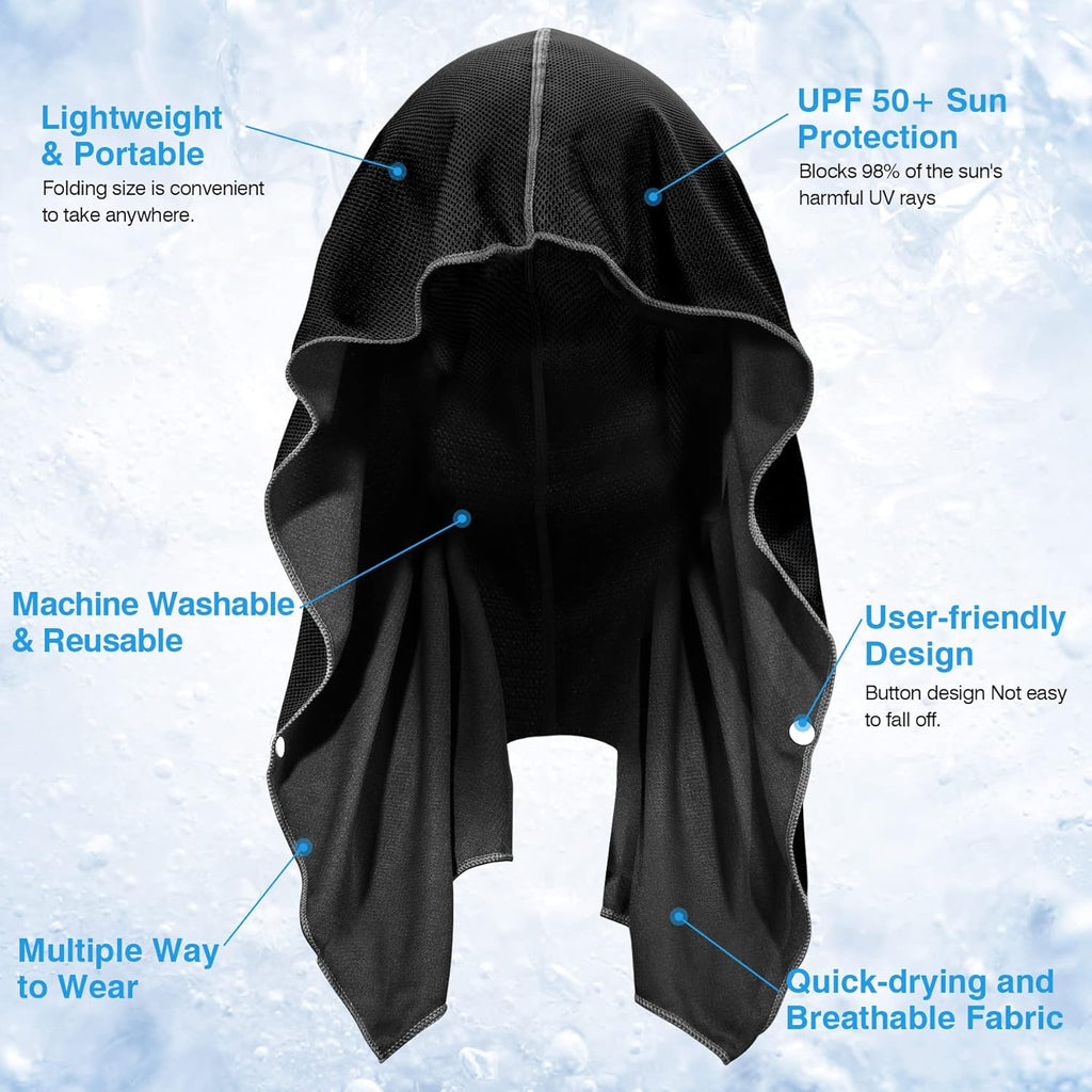3PACK Quick-Dry Cooling Hoodie Towel for Neck and Face Breathable Moisture-Wicking UV Protection for Outdoor