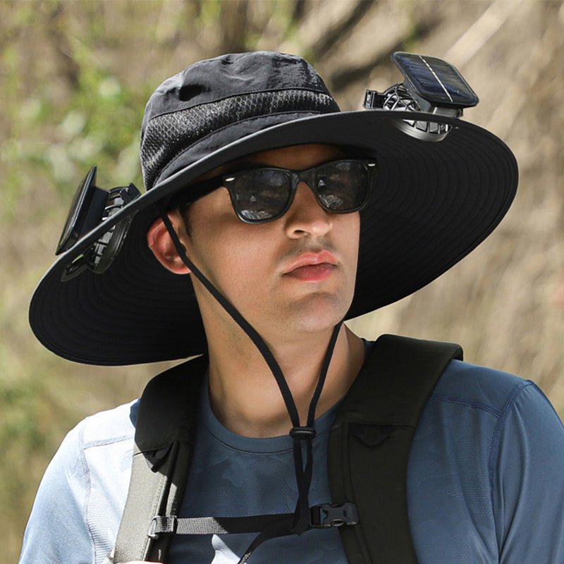 Solar - Powered Double Fan Sun Hat – Wide Brim Outdoor UV Protection Fishing Cap - TWS USA