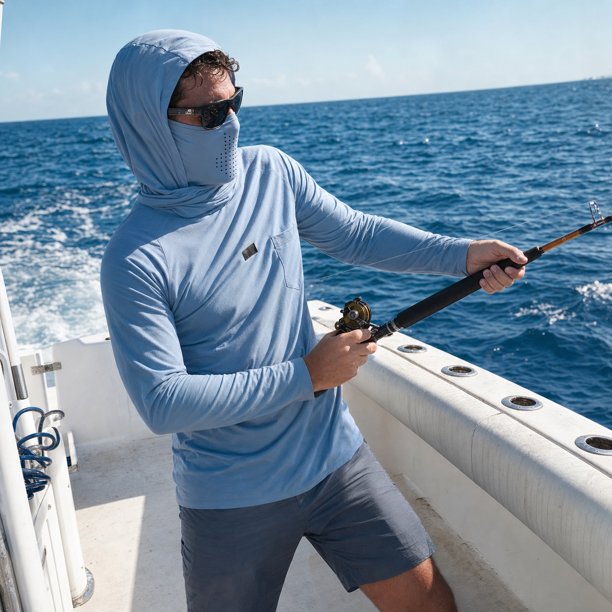 Lightweight Quick-Dry UPF 50+ Hooded Sun Shirt with Built-In Neck Gaiter