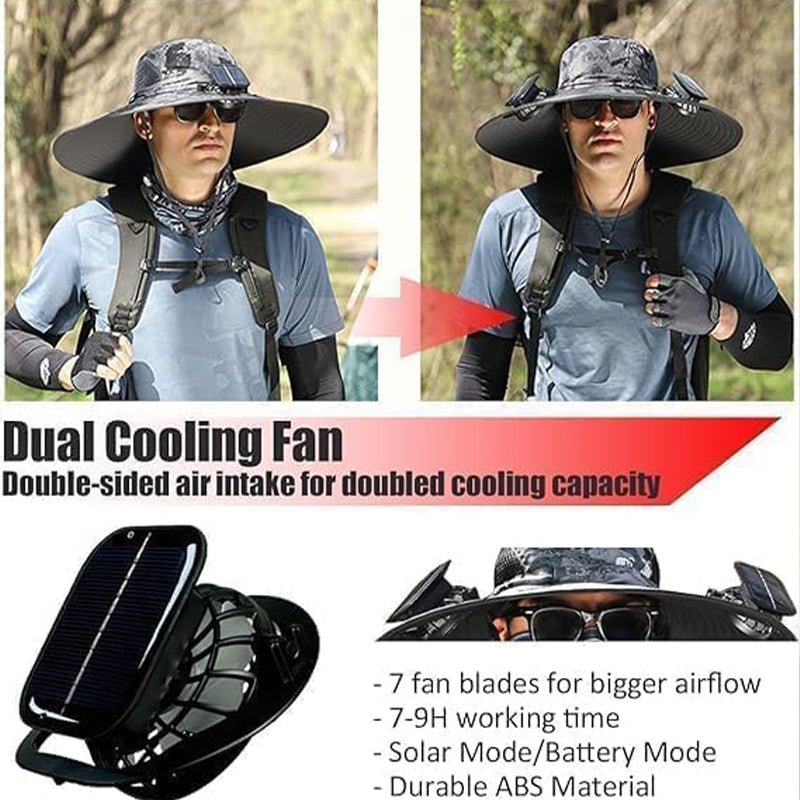 Wide Brim Sun Hat with Solar Fans – Outdoor Work, Fishing & Gardening Hat - TWS USA
