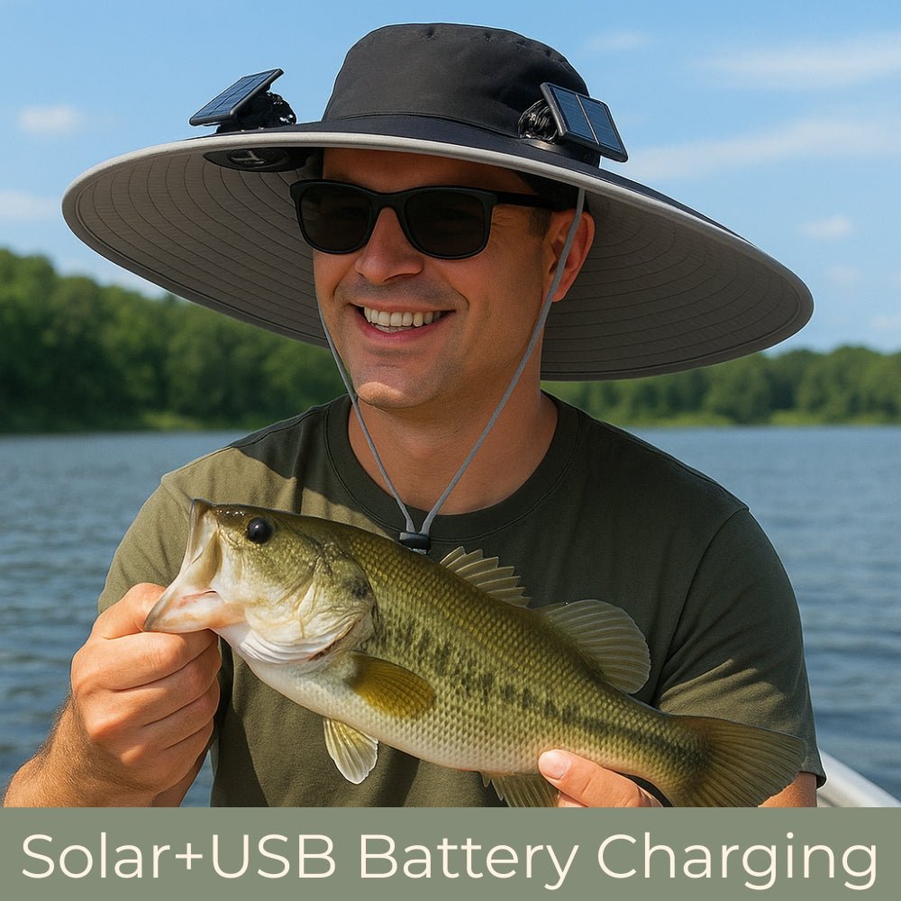 Wide Brim Sun Hat with Solar Fans – Outdoor Work, Fishing & Gardening Hat - TWS USA